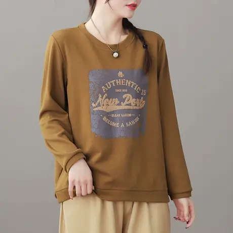 dza 印花纯棉圆领套头卫衣女士春秋新款宽松长袖上衣短款休闲外套图片