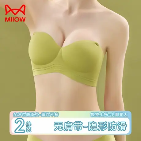 猫人无肩带内衣女防滑聚拢小胸显大隐形抹胸无痕防走光软支撑裹胸商品大图