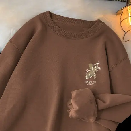 320g重磅卫衣男春秋季2023新款潮牌潮流加绒加厚圆领无帽长袖t恤商品大图