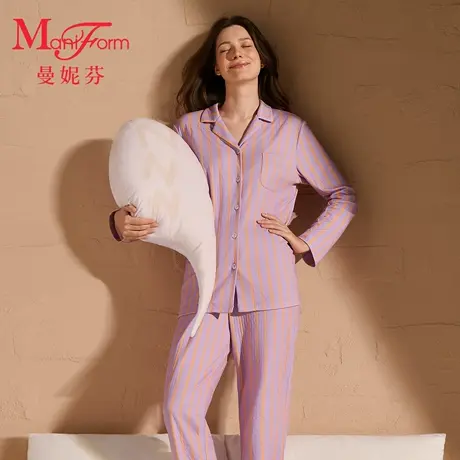 曼妮芬25秋冬翻领开襟长袖长裤套装女士舒适家居服起居服20320799商品大图