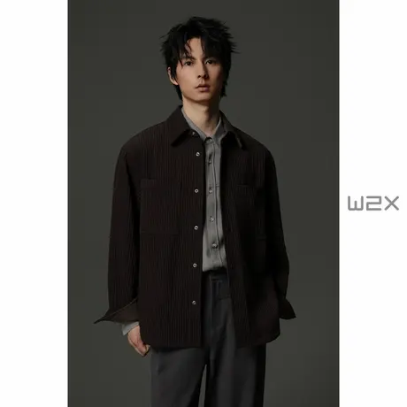 w2x2025春秋季衬衫款灯芯绒夹克男设计感百搭休闲外套青年上衣潮商品大图
