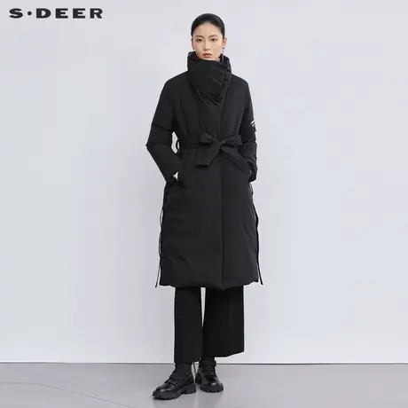 sdeer圣迪奥女装高领撞色字母收腰长款羽绒服S224Z2401图片