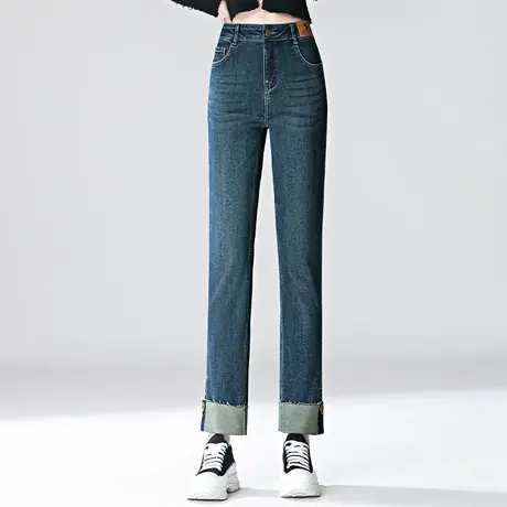 拉夏贝尔时尚休闲高腰烟管牛仔裤女2025新款秋冬百搭显瘦直筒长裤图片