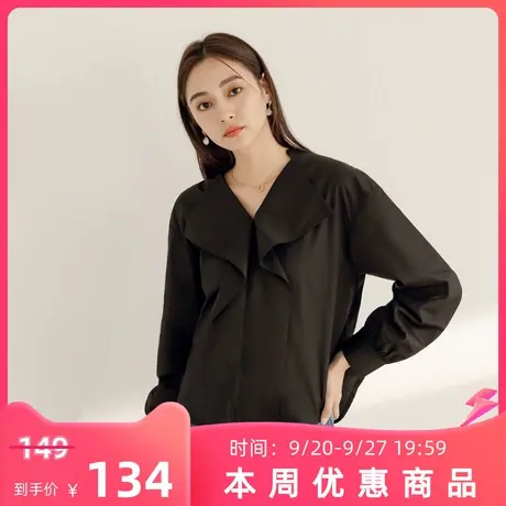 桔熊秋季设计感V领露背绑带别致宽松长袖上衣女胖妹妹大码AB18907图片