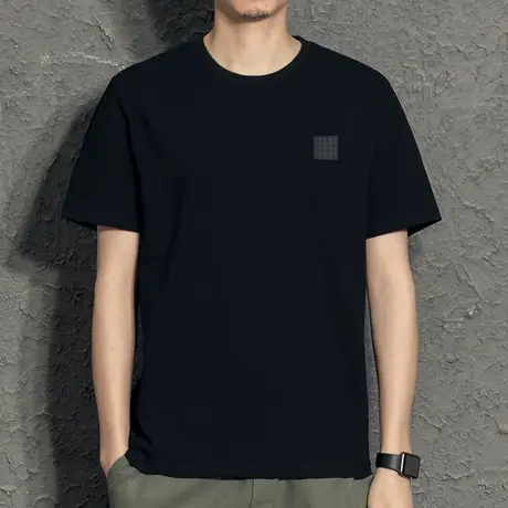 2023新款休闲百搭韩版潮男乐高纯色圆领短袖T恤黑色绣标青年夏装商品大图