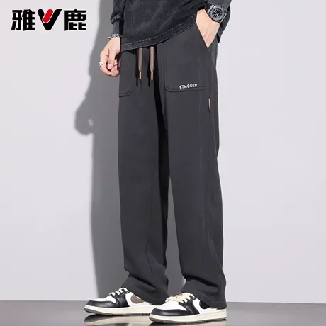 雅鹿2025春秋季新款宽松工装直筒裤男时尚阔版抽绳高级感休闲卫裤商品大图