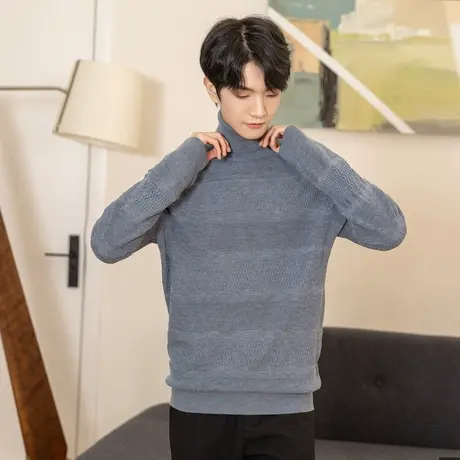 唐狮高领毛衣新款冬季男士毛衣商务休闲打底舒适纯色百搭毛线衫潮图片
