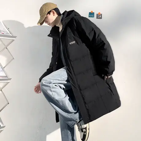 唐狮冬新款男士羽绒服长款过膝连帽加厚外套韩版宽松青少年TD商品大图