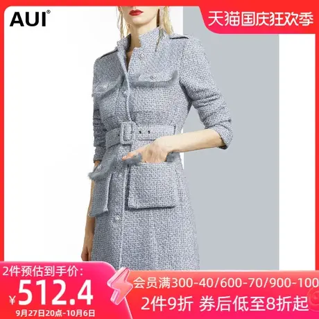 aui欧美风毛呢外套女中长款2023秋冬新款欧洲站气质加厚呢子大衣图片