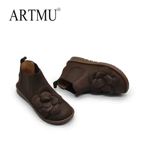 Artmu阿木原创复古手工真皮花朵切尔西靴子女短靴2023秋季新款商品大图