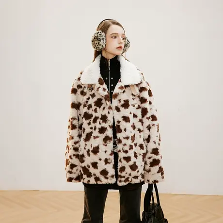 设计感潮牌花色棉服女加厚冬天外套2023新款爆款复古宽松毛毛棉衣商品大图