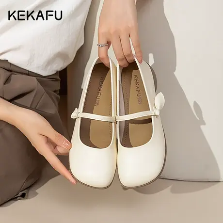 珂卡芙平底单鞋女2023新款秋季仙女鞋温柔单鞋平底软底白色小皮鞋商品大图