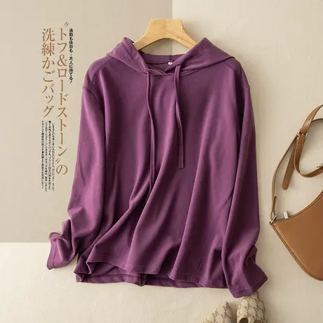 享永子【生活感穿搭】复古连帽纯色套头卫衣宽松显瘦休闲上衣女图片