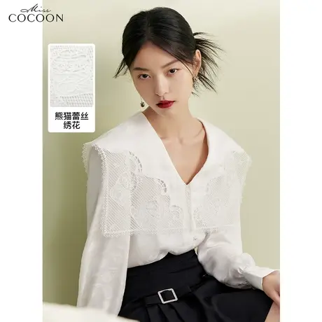 misscocoon白色衬衫女2023新款春及长袖设计感小众洋气海军领上衣商品大图