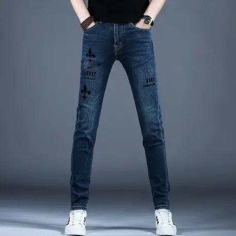 男士品牌牛仔裤男款小脚修身裤子潮牌男美式高街秋款弹力百搭时尚图片