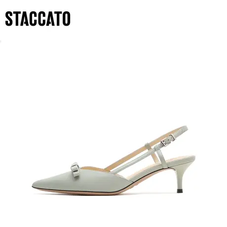 思加图新款奶油鞋蝴蝶结尖头凉鞋细跟凉鞋女鞋子A2080AH2商品大图