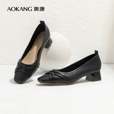 奥康女鞋 秋季气质时尚单鞋粗跟舒适OL通勤女单鞋休闲正装鞋图片