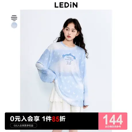 乐町新品长袖T恤薄款2023秋季新款女装渐变蝴蝶条纹宽松休闲上衣商品大图