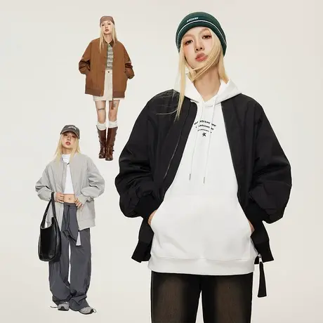 美式风街头棒球服女外套春秋2023年新款复古情侣装宽松夹克上衣潮商品大图