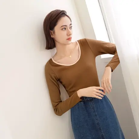 桔熊春秋季简约休闲前后两穿打底衫修身t恤上衣女装大码AB17756图片