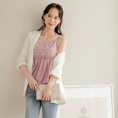 桔熊夏季韩版碎花小吊带背心性感外穿高腰无袖上衣女大码AB15823商品大图