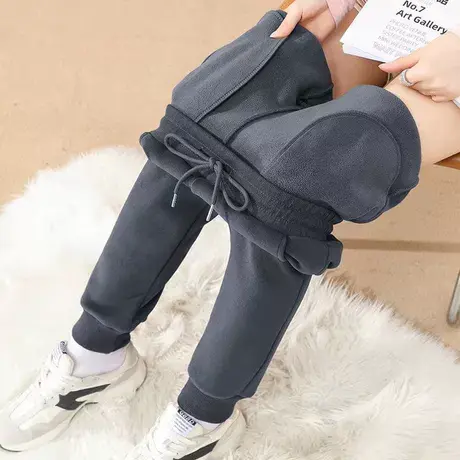 大码女士裤子加长版胖MM哈伦加绒加厚高个子宽松高腰显瘦保暖卫裤商品大图