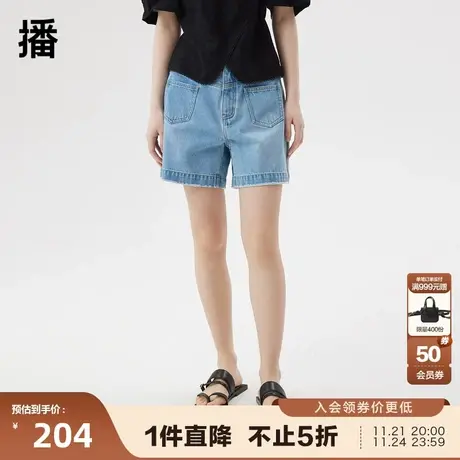 播夏季新款立体分割线对称口袋装饰牛仔短裤女DDQ2KD5108图片