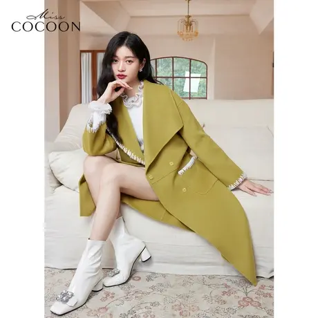 MISSCOCOON气质外套女冬2022新款时尚百搭长袖口袋毛呢外套商品大图