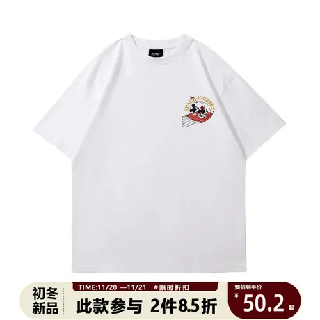 vintage复古欧美潮牌短袖t恤男女纯棉情侣街头宽松百搭休闲商品大图