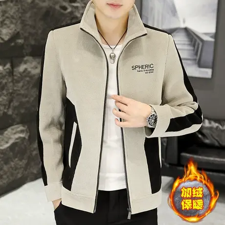 潮牌撞色夹克春装上衣男士2024新款休闲男装高级感痞帅气立领外套商品大图