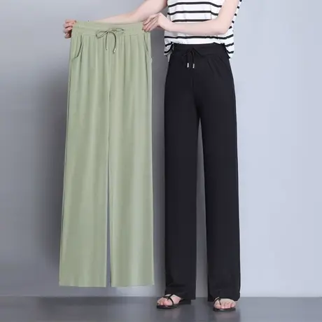 冰丝阔腿裤女夏季薄款2023年新款高腰宽松垂感休闲直筒裤子拖地裤图片