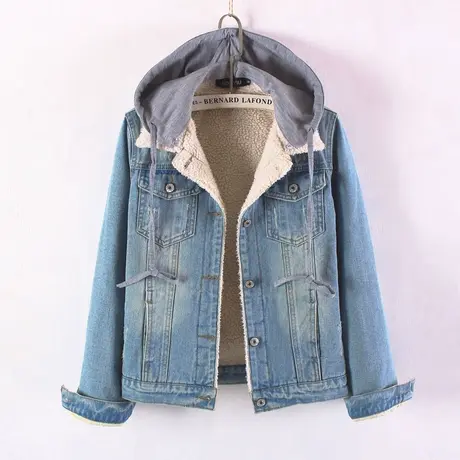 牛仔外套加绒加厚女新款秋冬羊羔毛棉衣短款显瘦大码棉服商品大图