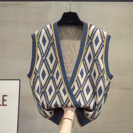 v领针织开衫马甲背心女2023秋装新款上衣宽松外穿马夹毛衣坎肩潮商品大图