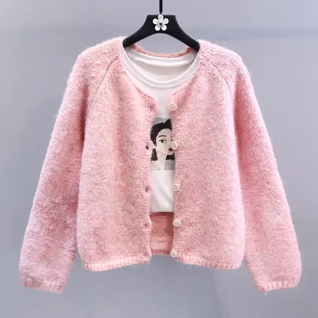 法式温柔风毛茸茸圆领毛衣外套女秋冬2023新款宽松软糯针织开衫商品大图