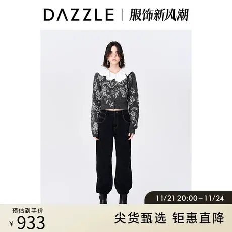 DAZZLE地素奥莱秋通勤法式花边娃娃领提花千金风软糯毛衣上衣女图片