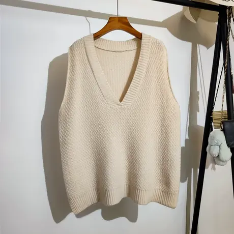 中长款针织马甲女秋冬2023新款宽松v领叠穿遮肉显瘦毛衣背心外套商品大图