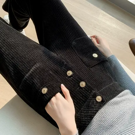 灯芯绒阔腿裤子女2021年秋冬新款高腰直筒宽松显瘦加厚休闲拖地裤商品大图