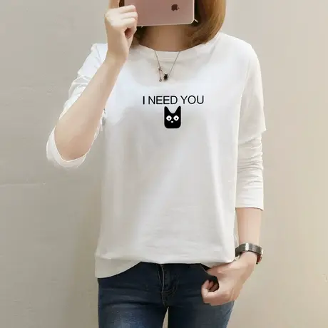 2022春季纯棉新款长袖t恤女士宽松显瘦百搭ins打底衫体恤潮上衣服图片