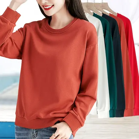 早春卫衣女2024年秋季新款中年妈妈宽松外穿内搭套头圆领打底衫薄商品大图