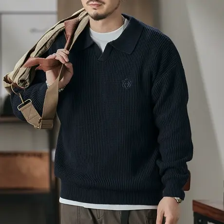 休闲毛衣男圆领柔顺亲肤定制精梳混纺睛纶棉慵懒风长袖百搭毛衣商品大图