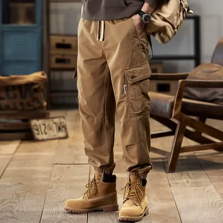 束脚工装裤潮流松紧腰男士上档次裤子百搭裤子男款时尚潮流工装裤商品大图