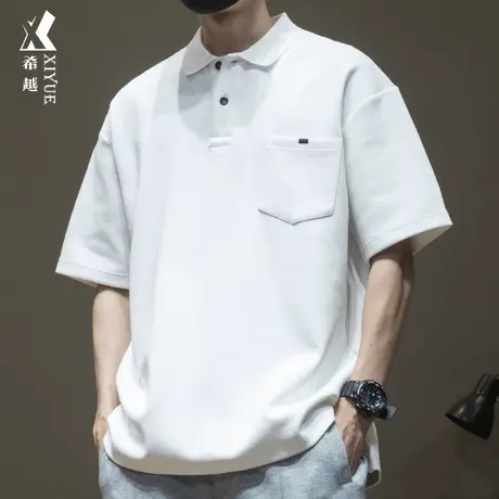 日系高级感Polo衫短袖男休闲大码衬衫男士300g重磅夏装衬衣t恤衫商品大图