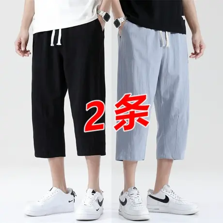 短裤男宽松夏季薄款休闲7分裤棉麻潮流运动五6分中裤子男士七分裤商品大图
