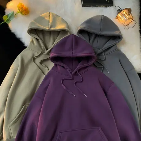 春秋纯色连帽卫衣男简约ins文艺青少年休闲潮流慵懒原宿风上衣服商品大图