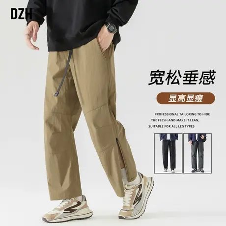 男士登山裤卡其色工装裤潮牌男秋季2023新款休闲长裤直筒裤伞兵裤商品大图