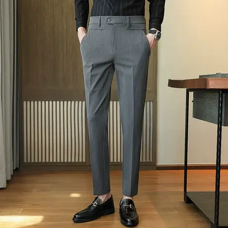 西裤男士春秋款商务正装修身九分休闲小西装裤韩版潮流灰色长裤子商品大图