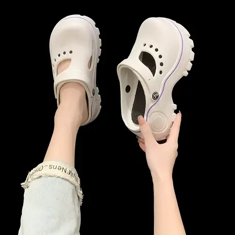 高跟洞洞鞋女外穿2024年新款夏季时尚沙滩松糕厚底防滑包头凉拖鞋商品大图