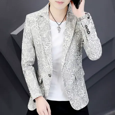 个性潮牌烫金小西服男士外套帅气修身西装发型师网红单西男装上衣商品大图