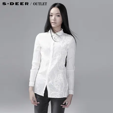 【多件多折】sdeer圣迪奥白色勾花淑女优雅长袖衬衫3380555图片
