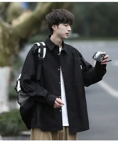 日系衬衫男款春秋季2023新款休闲胖子宽松大码长袖痞帅美拉德外套商品大图